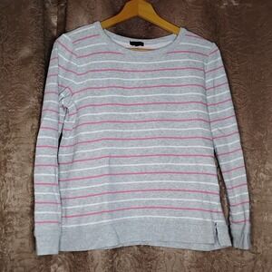 Talbots Sweatshirt Women's Small Pink White Gray Striped Long Sleeve -8